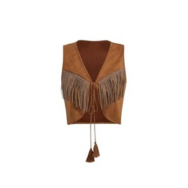 GORGLITTER Women's Short Lightweight Sleeveless Vest Boho Vest Western Jacket with Fringe Vest Jacket 70s Outfit Crop Vest, brown