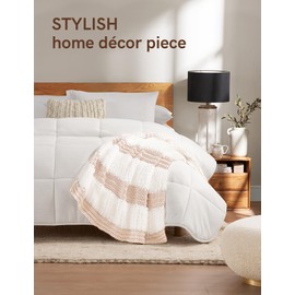 YnM Ultra Soft Fuzzy Throw Blanket, Hand Knit with Faux Rabbit Fur and Cotton Chunky Yarn, Reversible Thick Fluffy Throws, Home Décor Piece for Couch, Sofa & Bed, Cream 60x80 Inch