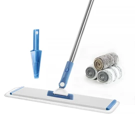 CQT Commercial Flat Microfiber Floor Mop Cleaning System 18" Inch Wet Dry and Dust Hardwood with 4 Washable Pads Cleaner for Laminate Tile Stainless Steel Handle and Extension (PT13-Blue)
