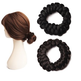 Wig Hair Ties Wig Braided Hair Elastic Rope Ponytail Holders Wig Imitation Head Ropes Hair Band - No Damage Hair Ties for Women Girls Teens Hair Accessories (Black+Black Brown)