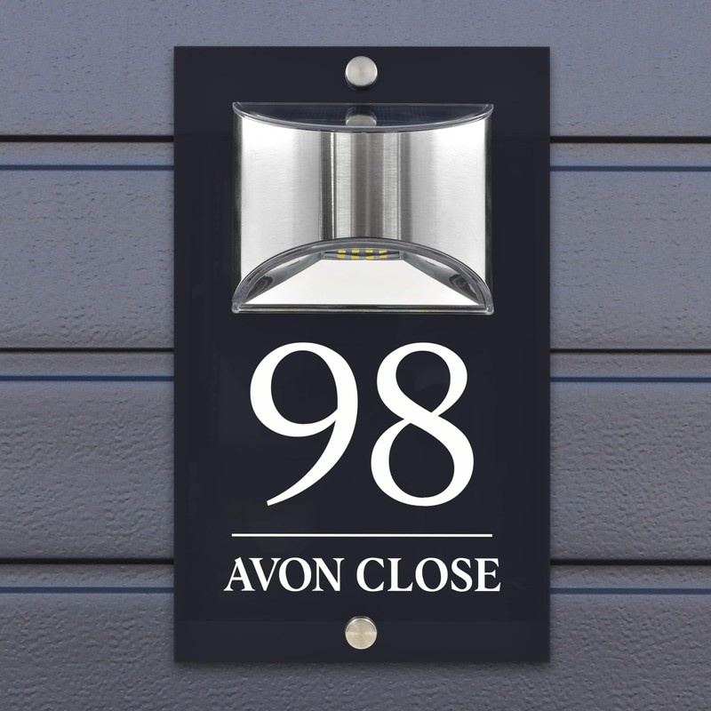 Custom Signs Solar Illuminated Modern Anthracite House Number Sign 24cm