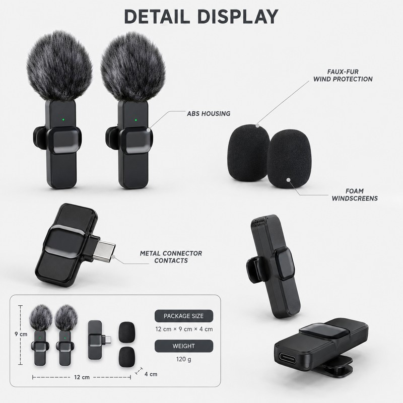 Wireless Lavalier Microphone for Video Recording - Compact Clip-On Audio