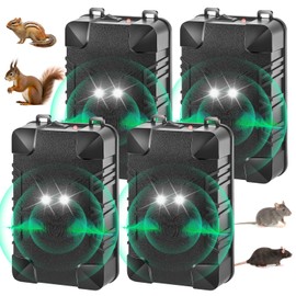 4 Pack Under Hood Rodent Repeller with Flashing Strobe Light&Battery Powered, Ultrasonic Rodent Repellent for Car Engine, Effective Mouse Deterrent Keeps Rats and Mice Away for Attic, Barn, Shed