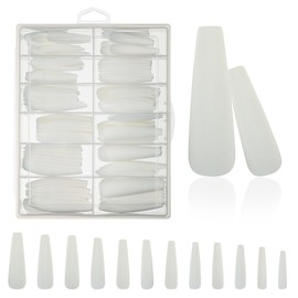 AddFavor XXL Extra Long Press on Nails Coffin Matte Fake Nails Full Cover Acrylic False Nails 12 Sizes 120pcs White Nail Tips for Women Fingernails Manicure Design