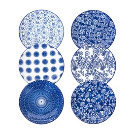 Cerkik Ceramic Salad Plates Set - 8.5 Inch Small Round Dessert Dishes for Kitchen Dinner Pasta Appetizer Sandwich - Scratch Resistant Porcelain Microwave Oven Dishwasher Safe - Set of 6 - Vintage Blue