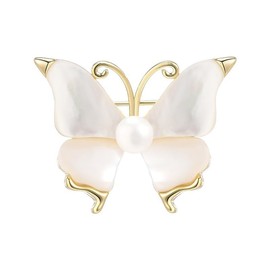 EMEGCY White Butterfly Brooch Pin 18K Gold Plated Butterfly Pearl Brooches Pins Jewelry Gifts for Women