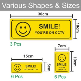 15-Pack Smile You're On CCTV Stickers for Home or Commercial/Security Signs for Walls, Window, Doors/CCTV in Operation Sticker in Various Shapes and Sizes to Use for Friendlier Security Deterrence
