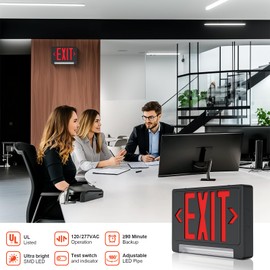 Exit Sign with Adjustable LED Pipe,Exit Signs with Emergency Lights Bar Combo, Hardwired Exit Sign Battery Backup,Black Exit Light for Business,120V/277VAC,UL Listed,Top/Side/Wall Mount (2 Pack)