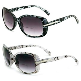 2 Pairs Women's Bifocals Reading Sunglasses Reader Glasses Vintage Outdoor Black and Leopard (2 Pairs (Grey/Mica), 2.00)