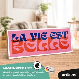 ARTFAVES® Wall Picture Wooden Sign with Saying - La Vie est Belle - Door Sign Retro Vintage Decoration Picture Gift - Happiness