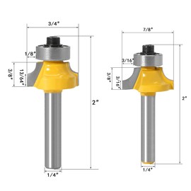 Woodworking Milling Cutter 4 Pcs 1/4 Inch Round Router Bits Milling Bits Carbide Tipped Router Bit Wood Milling Saw Cutter Shank Round Over Router Bit, for Home & Diy, Woodworking Tool