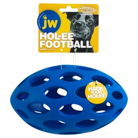 JW Pet Hol-ee Football Dog Toy Puzzle Ball, Natural Rubber, Large (9 Inch Length), Colors May Vary