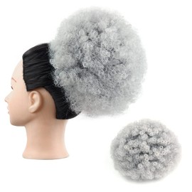 Afro Puff Drawstring Ponytail Ombre Grey Curly Ponytail Hair Extension Large High Puff Ponytail Bun Hair Piece African American Clip in On Updo Hair Extensions for Black Women(1B/Grey)