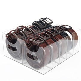Hualinsyi Belt Organizers 2-Pack Clear with Removable Dividers - 5 Compartments & Handles for Closet, Drawer, Pantry Storage，for underwear, socks, and bow ties