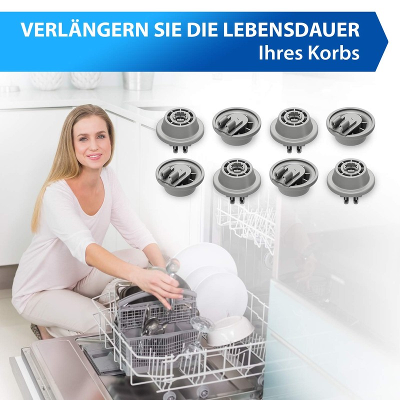 VIOKS 8 x Basket Wheels Set Dishwasher Wheels Replacement for