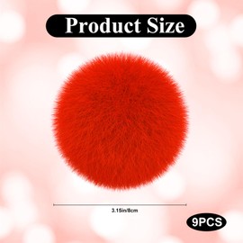 9Pcs Red Faux Fur Pom Pom Balls,3.15 Inch Soft Faux Rabbit Fur Pompoms with Elastic Loop,Round Fluffy Pompoms for DIY Keychain Hat Shoes Garment Hair Pins Earrings Wedding Accessories