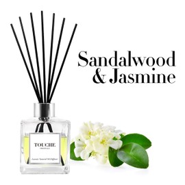 Touche Luxury Natural Reed Diffuser. Long Lasting Scented Home Fragrance. Natural Essential Oil Alcohol-Free. 4.75 OZ. Glass Bottle (Sandalwood & Jasmine - Clear Bottle)