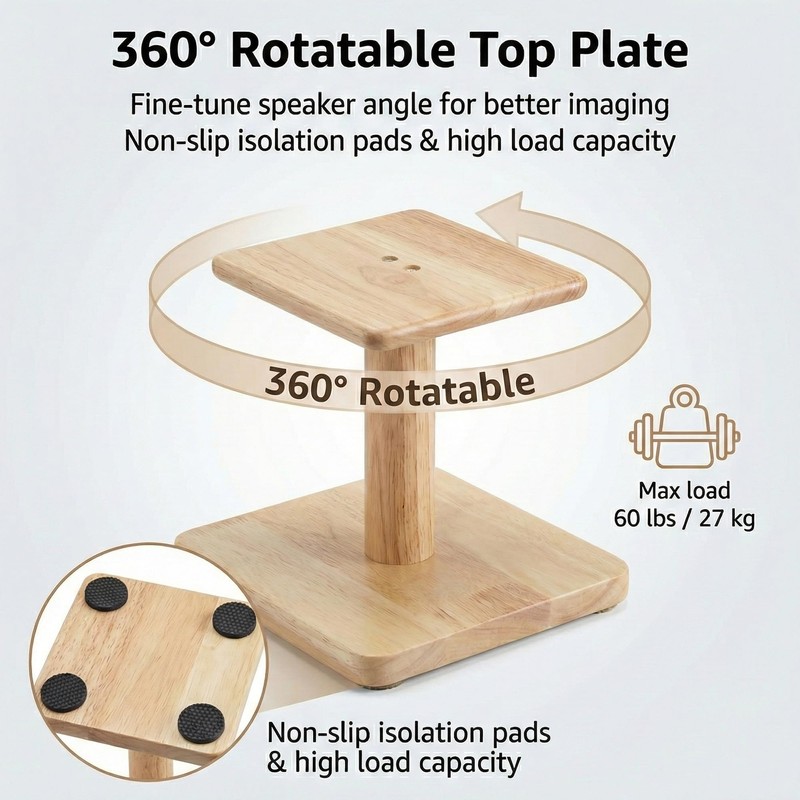 OKOstand Desktop Speaker Stands Made of Pure Solid Wood, Natural