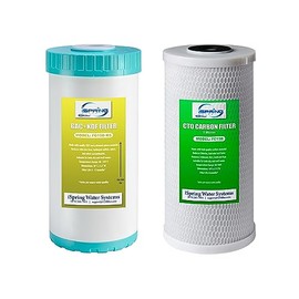 iSpring F2WGB21BKS Whole House 4.5"x10" Water Filtration CTO Carbon Block and GAC+KDF Water Filter Replacement Cartridge Pack Set for WGB21B-KS