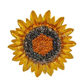 DREAMLANDSALES Metallic Petal Micro Pave Crystal Golden Sunflower Brooches Pins (Sunflower)
