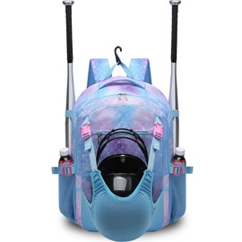FOKDUVB Baseball Softball Tball Backpack for Kids Boys Girls 5-8 8-12 12-14 Large Youth Bat Bag for Game Gear Storage Baseball Softball Equipment Back Pack with Separate Shoe Bag Blue Purple Mermaid