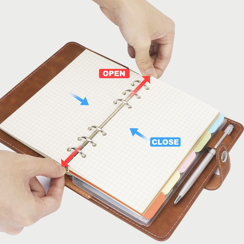 Simpolor Leather A6 Ring Binder Notebook, 6 Rings with Refill