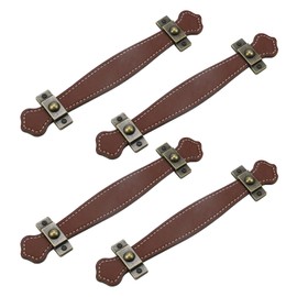MY MIRONEY Set of 4 Brown Leather Handle 5 Inch Leather Furniture Drawer Handle Door Handle Strap Replacement