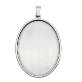 Julie Wang 10pcs Stainless Steel Base Settings Charm Oval Blank Bezel Frames Pendant Trays Fit Cameo Cabochons Jewellery Making (Silver 40x30mm)
