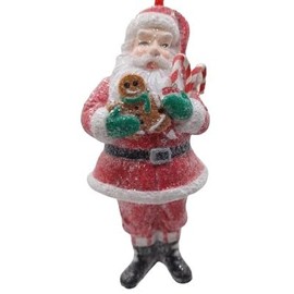 OnHoliday Frosted Candy Santa with Candy Cane and Gingerbread Man Cookie Hanging Christmas Tree Ornament