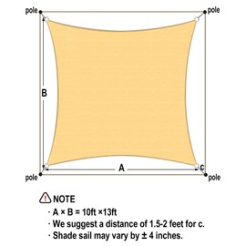 Vensovo 10ft x 13ft Sun Shade Sail Rectangle - 160GSM UV Block Shade Canopy for Patio, Garden, Backyard, Deck, and Pool