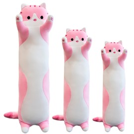 Giant Cat Pillow Plush Cartoon Kitty Sleeping Hugging pillow, Cuddly Soft Long Kitten Body Pillow Doll Cat Toy for Kids Girlfriend (Pink, 90cm/35.4inch)