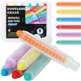 Haoyond Dustless Chalk for Kids, Non-Toxic Washable Toddlers Chalks, Chalkboard Chalk Pen With Holder for Blackboard Drawing Writing Outdoor Art Play Sidewalk-Chalks, 6 Pcs