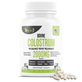 VITINITY Grass Fed Bovine Colostrum Capsules for Humans - Natural IgG Colostrum Supplement for Gut Health, Immune Support, Muscle Recovery & Wellness | Pure Colostrum Superfood, Unflavored (120 Count)