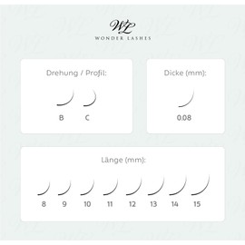 WL Wonder Lashes Fertige Wimpernfächer 6-in-1 für Professionell 0,08 100 Stück, B oder C Curl, Natürlich oder Cat Eye Effekt, Falsche Premium Volumen Wimpern für Wimpernverlängerung (C Curl, 14 mm)