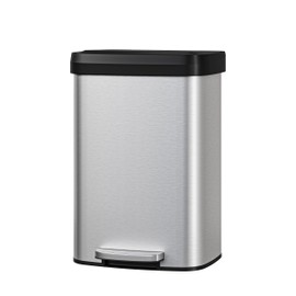 Garvee 13 Gallon / 50 Liter Stainless Steel Trash Can with Lid, Large Garbage Can for Kitchen, Rustproof Step-on Kitchen Metal Trash Bin with Liner Rim, Rear Handle, Soft Close Plastic Lid, Silver