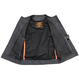 Milwaukee Leather Men's Black Leather Collarless Club Style Motorcycle Rider Vest w/Concealed Snap Closure LKM3721 (US, Alpha, Large, Regular, Regular, Black)