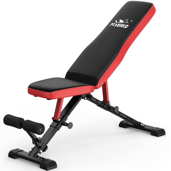 FLYBIRD Workout Bench, Adjustable Weight Bench Foldable Strength Training Bench for Home Gym - Newly Upgraded