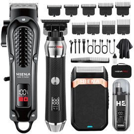 HIENA PRO Professional Cordless Hair Clippers for Men, T-Blade Beard Trimmer & Foil Shaver & Nose Hair Trimmer Set, Rechargeable Electric Barber Hair Cutting Grooming Kit