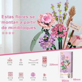 Bloques de Construcción Ramo de Flores,Mini Bloques de Construcción Para Niños Mayores De 6 Años,Juego de Bloques De Flores, Decoración del Hogar Plantas Artificiales Con Exquisitas Cajas de Embalaje