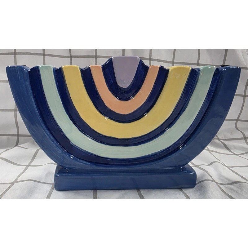 Spritz Ceramic Menorah; Tree Design With Sturdy Candle Holders