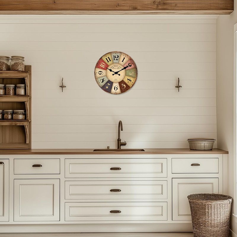 Constantplanet Farmhouse Wooden Wall Clocks Battery Operated 10 Inch