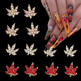 Fall Nail Charms -12 Pcs Maple Leaf Nail Charms for Acrylic Nails Autumn Silver Red Maple Leaves Nail Art Supplies 3D Alloy Maple Leaf Nail Jewelry for Women Thanksgiving Nails DIY Craft Decoration