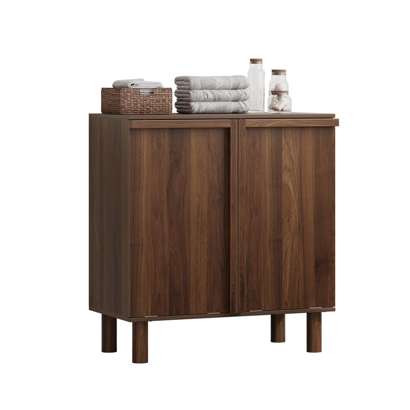 Smuxee Double Tilt Out Laundry Hamper Cabinet, Walnut Hidden Laundry