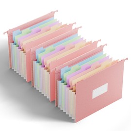 ANSOOK Wheat Straw Expanding Hanging File Folders Letter Size,7 Pockets 1.2" Accordion File Organizer,3 Pack Filing Cabinet Folders,Large Capacity File Folder with Tabs,Pink Hanging File for Frame Box