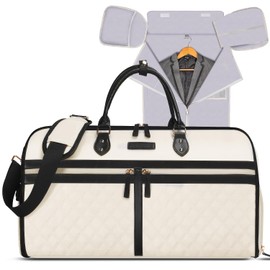 Convertible Garment Duffle Bags for Travel, Carry On Garment Bag with Shoe Compartment, 2 In 1 Travel Suit Bag with Shoulder Strap for Men Women, Waterproof Weekender Bag for Business Trip,Cream
