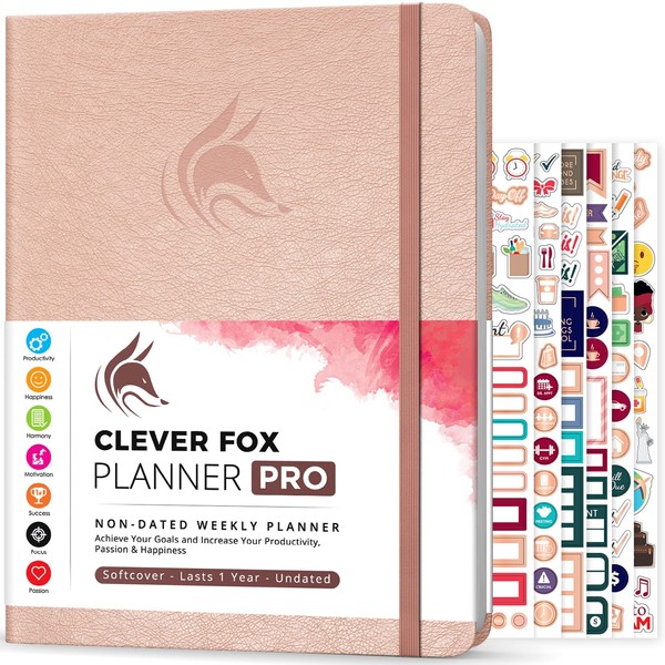 Clever Fox Planner PRO – Weekly & Monthly Life Planner to Increase Productivity, Time Management and Hit Your Goals – Organizer, Gratitude Journal – Undated, 1 Year – Softcover, 8.5x11″ (Rose Gold)