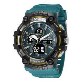 KXAITO Men's Watches Sports Outdoor Waterproof Military Watch Date Multi Function Tactics LED Face Alarm Stopwatch for Men (8079 Dark Green)