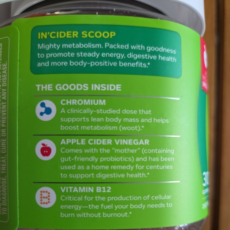 OLLY Metabolism Gummy Rings,Apple Cider Vinegar,Apple Flavor w/ Other Natural