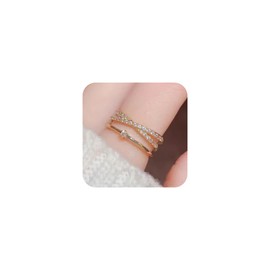 Hothrty Women's Ring, Loiqua, Cross, Zirconia, Stainless Steel, 2 Row Style, Gold, Silver, Pink Gold, Stylish, Simple, Hypoallergenic, Gift Box Included, Stainless Steel, Zircon