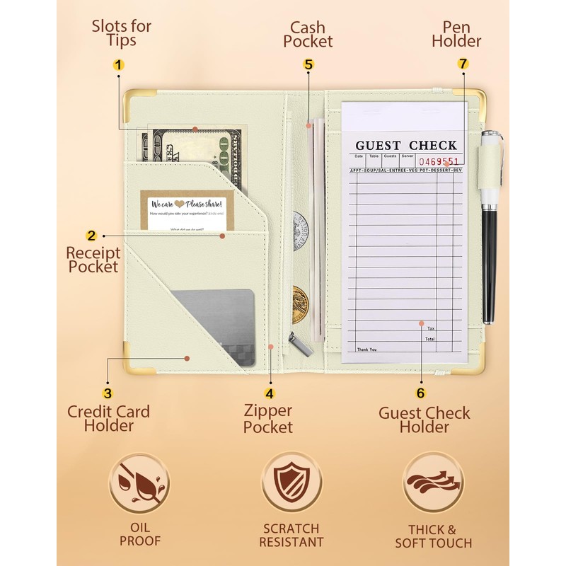 Slohif Server Book for Waitress Cute Serving Books with Zipper
